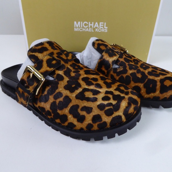 Michael Kors Judd Closed Toe Cheetah Print Haircalf Leather Slip On Clog Mules - Picture 3 of 10